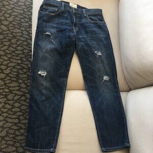 Current/Elliott Boyfriend Lowrise Cotton Distressed Clamdigger Zip Denim Jeans